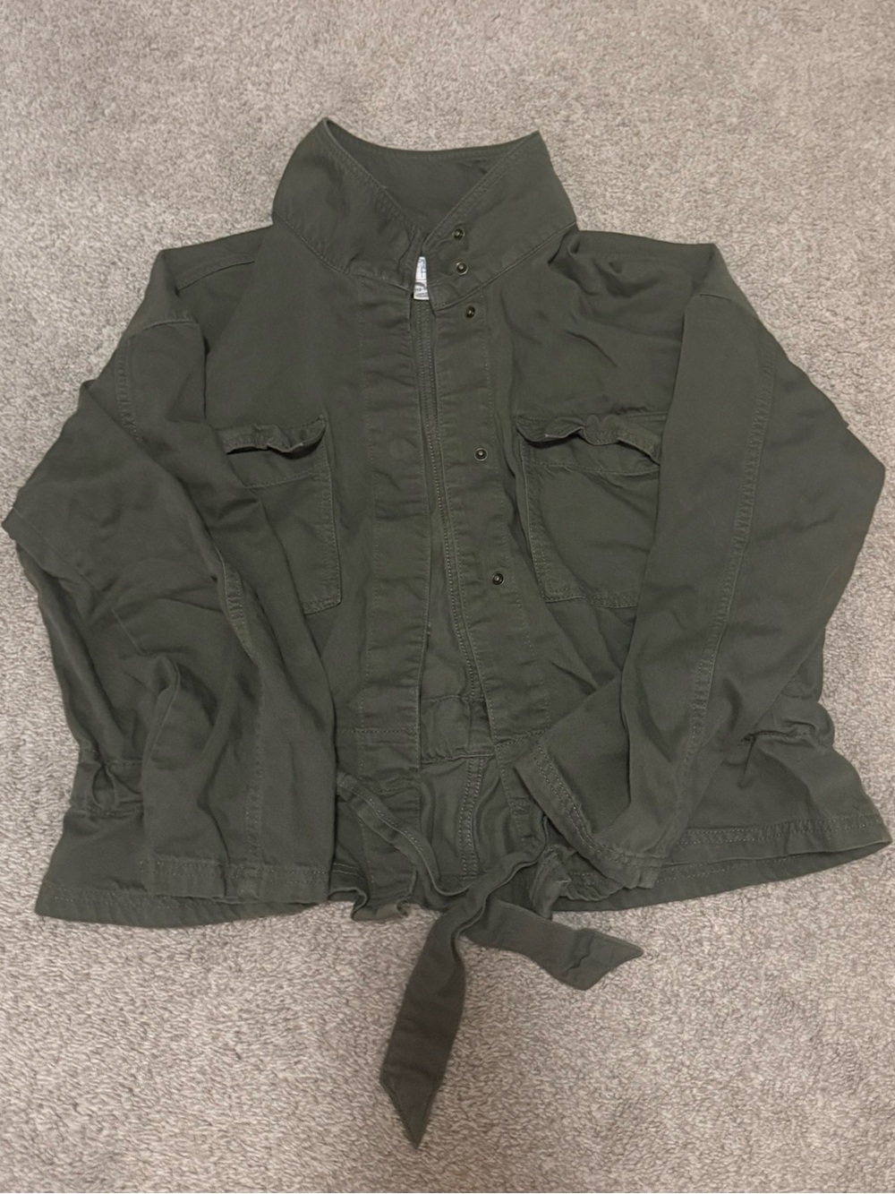 Time and Tru Olive Green Utility Jacket with Drawstring